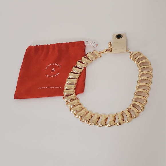 Anthropologie Gold Tone Ladder Link Collar Necklace 90s Elegant Minimalist NWT - Picture 2 of 16